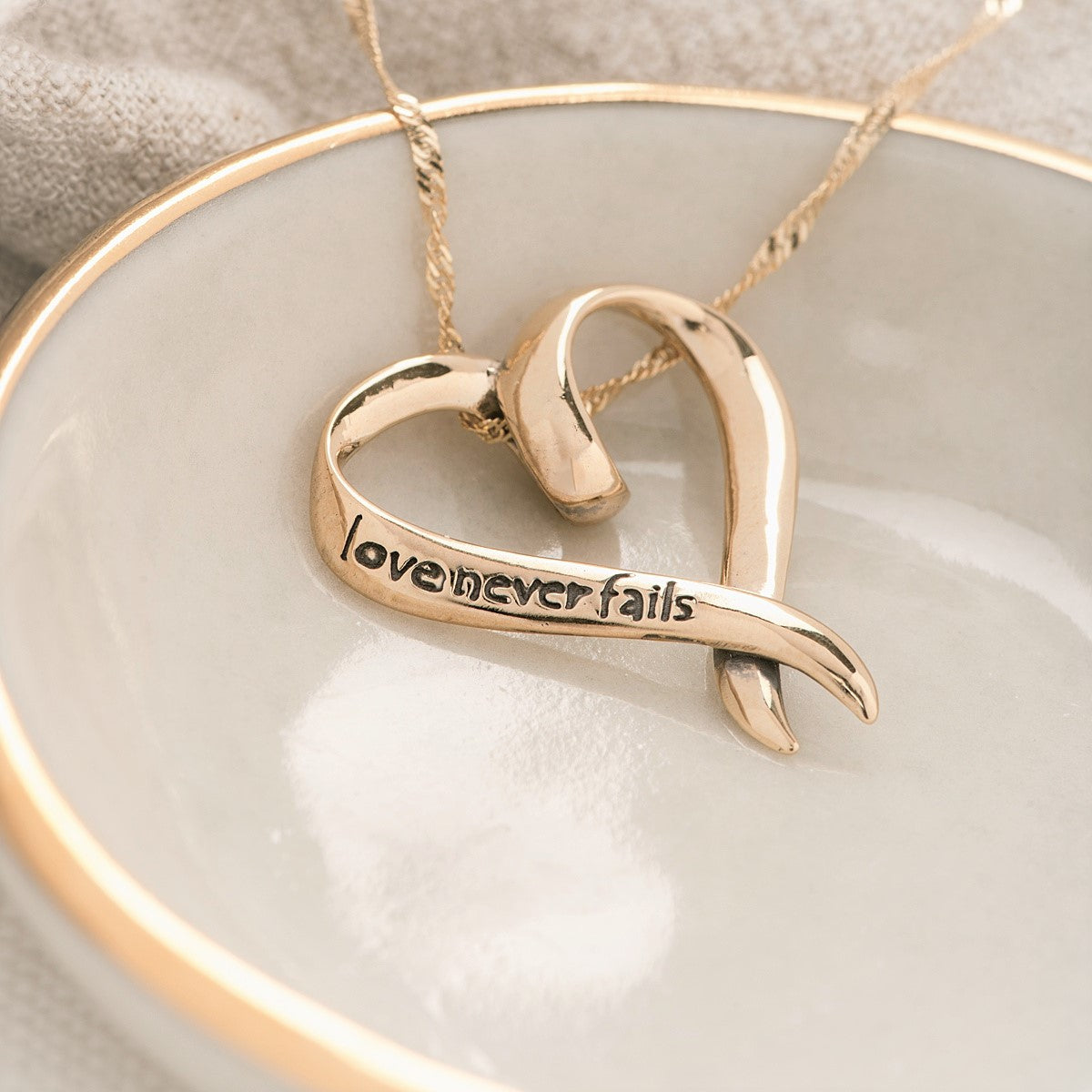 14k Gold Love Never Fails Heart Necklace | 1 Corinthians 13