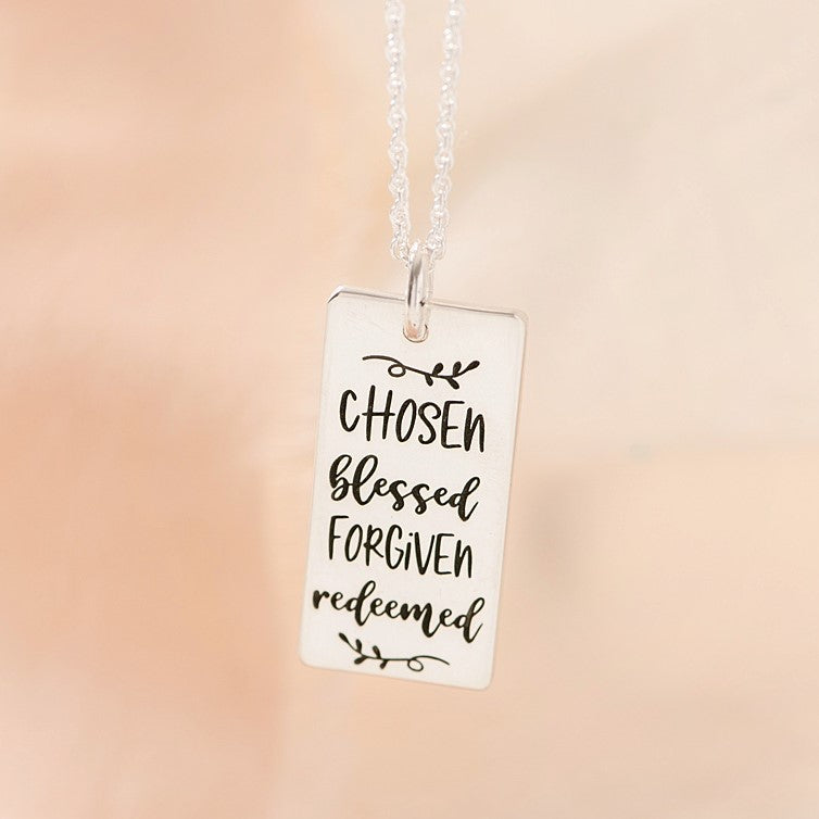 Sterling Silver Chosen Blessed Forgiven Redeemed Pendant Necklace