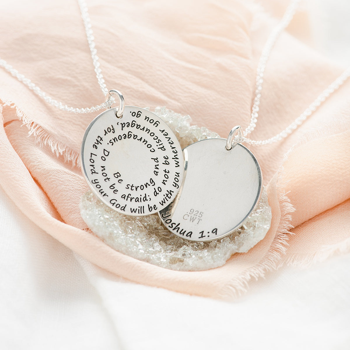 Sterling Silver Spiral Pendant Necklace | Be Strong and Courageous | Joshua 1:9