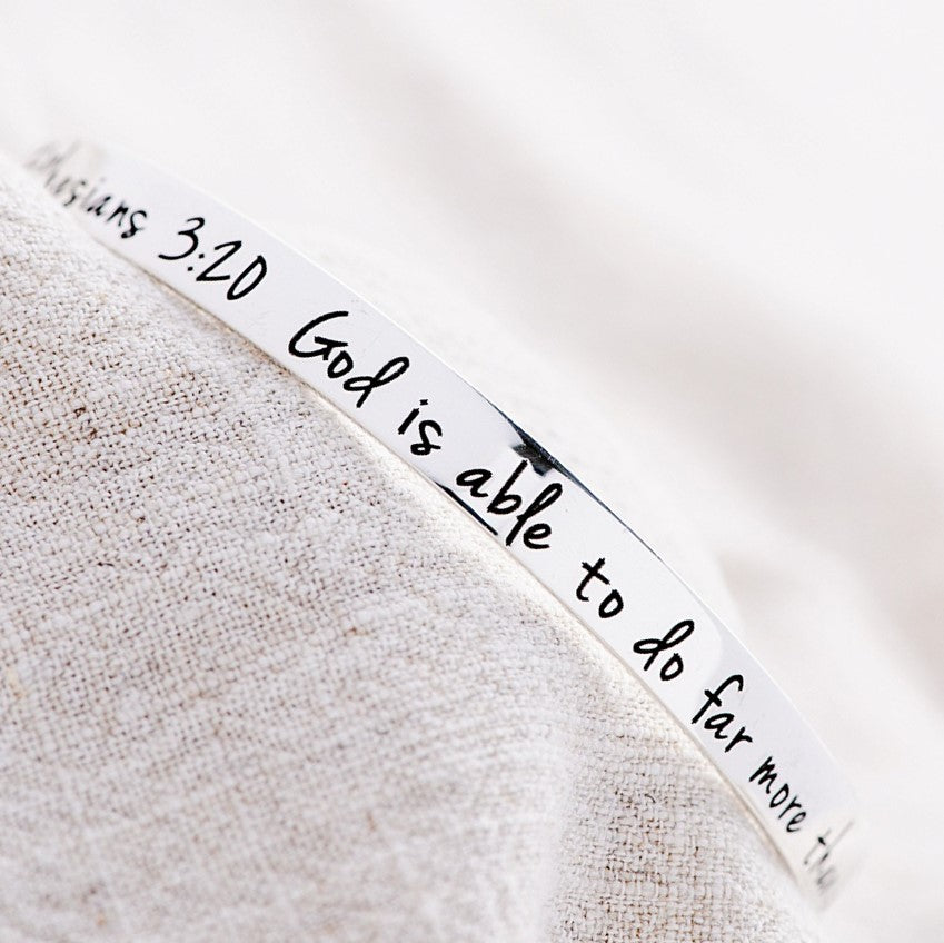 Ephesians 3:20 Sterling Silver Bangle Bracelet | God is Able