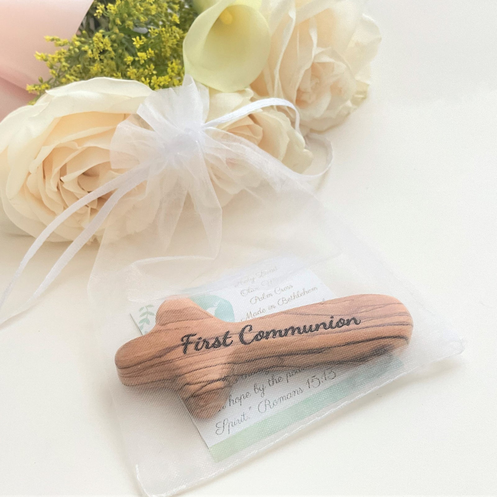 Custom Personalized First Communion Prayer Cross | Engraved Holy Land Olive Wood