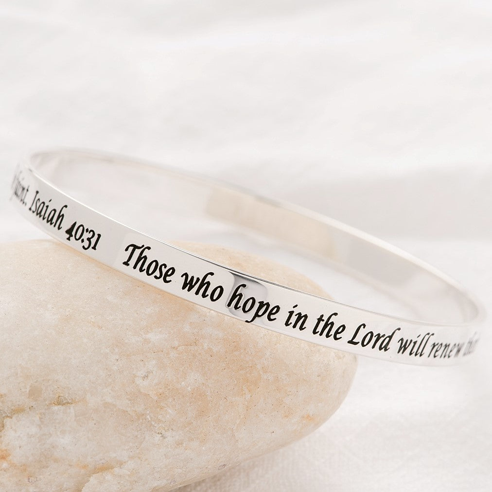 Sterling Silver Isaiah 40:31 Bangle Bracelet | Wings Like Eagles