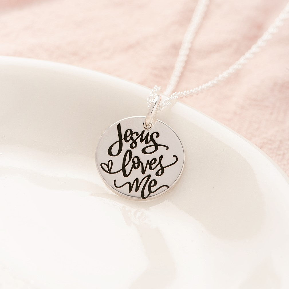 Sterling Silver Jesus Loves Me Pendant Necklace