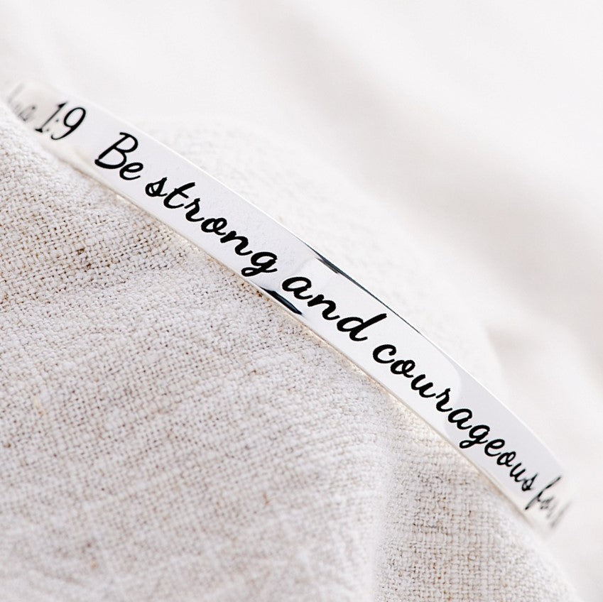 Joshua 1:9 Sterling Silver Bangle Bracelet | Be Strong and Courageous