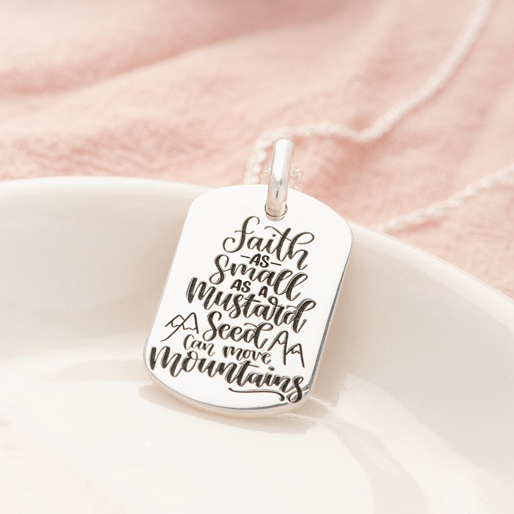 Sterling Silver Dog Tag Pendant Necklace | Matthew 17:20 | Mustard Seed Faith
