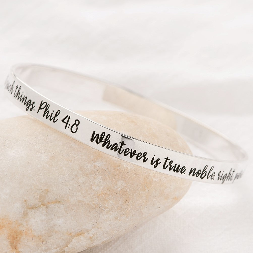 Sterling Silver Philippians 4:8 Bangle Bracelet