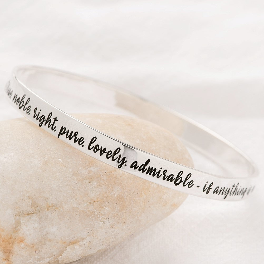 Sterling Silver Philippians 4:8 Bangle Bracelet