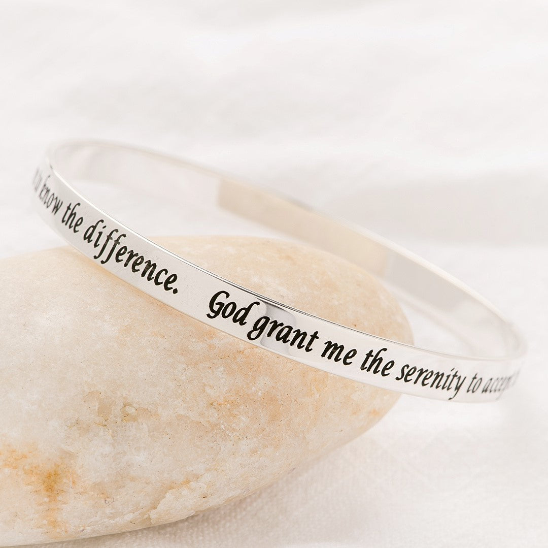 Sterling Silver Serenity Prayer Bangle Bracelet