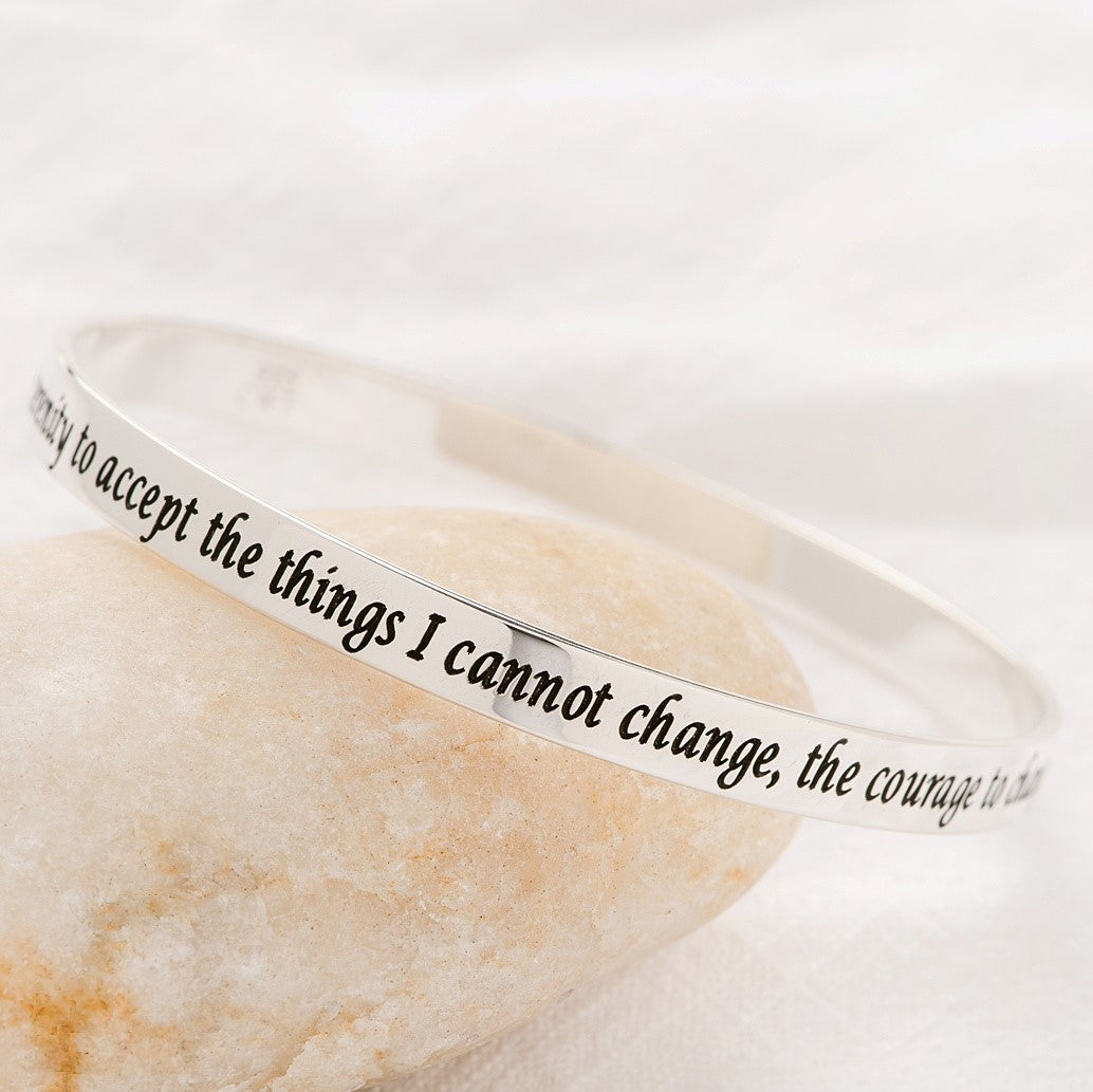 Sterling Silver Serenity Prayer Bangle Bracelet