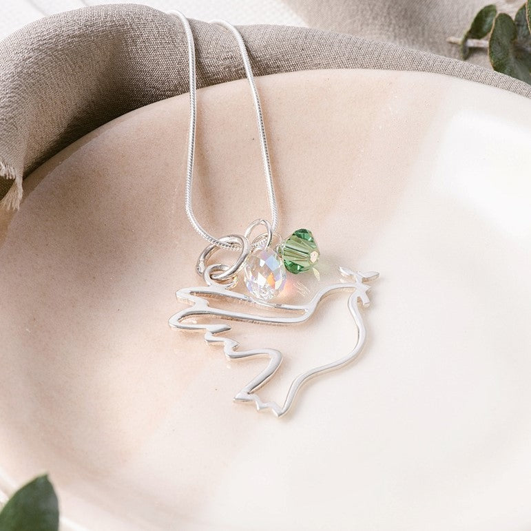 Sterling Silver Dove of Peace Pendant Necklace | Swarovski Crystal Charms