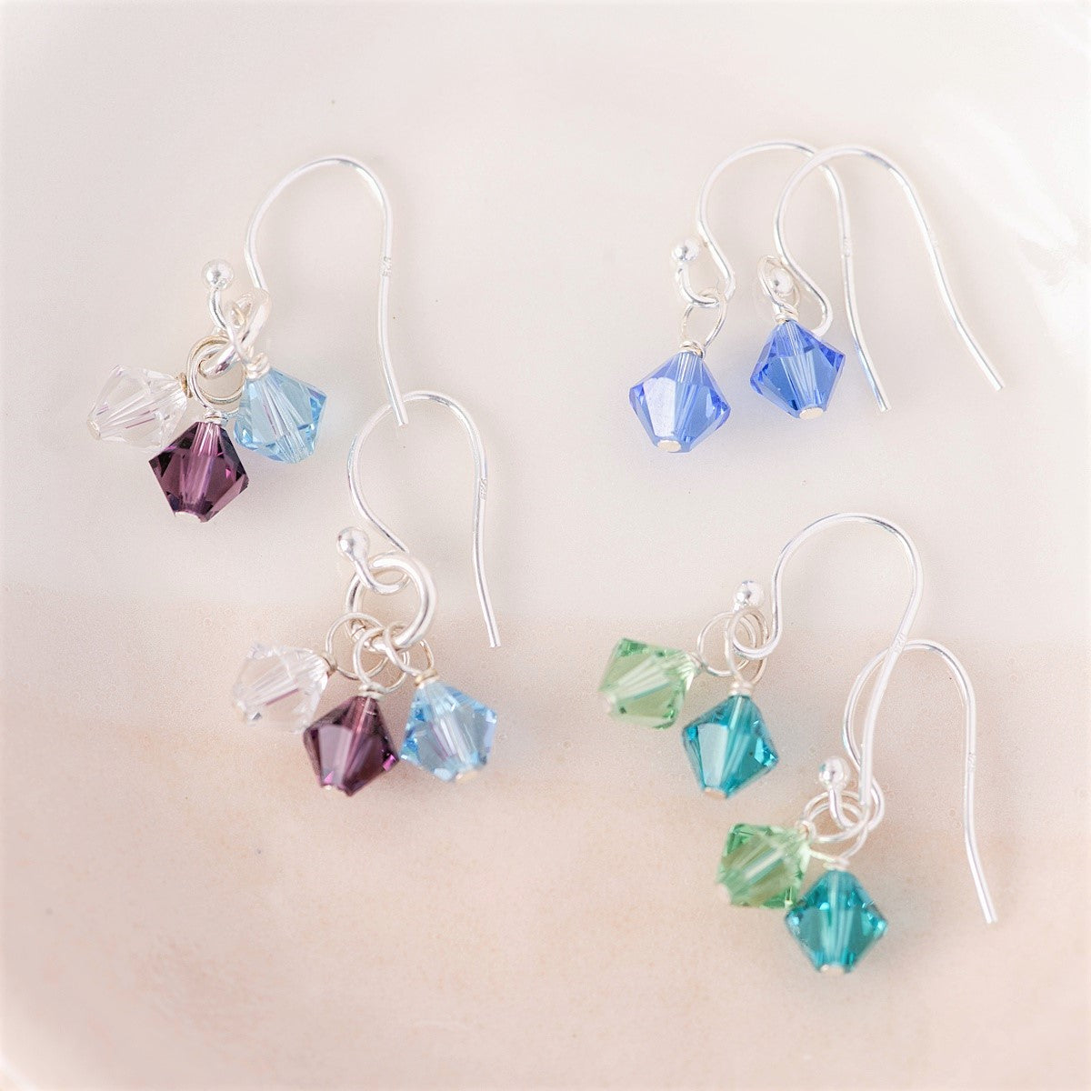Sterling Silver & Swarovski Crystal Custom Birthstone Dangle Earrings