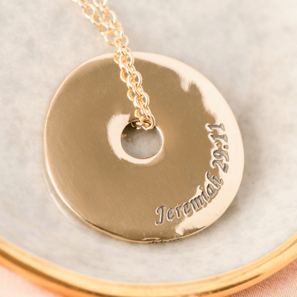 14k Gold Jeremiah 29:11 Pi Disc Necklace | For I Know the Plans I Have for You
