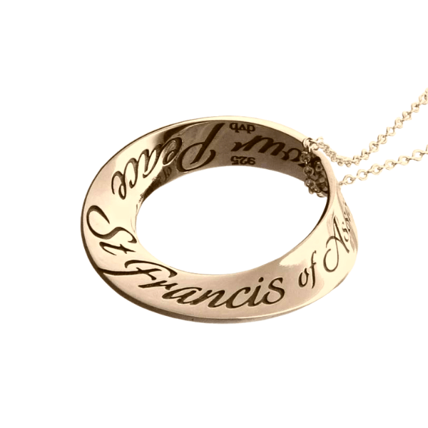 14k Gold St. Francis' Prayer Mobius Twist Necklace