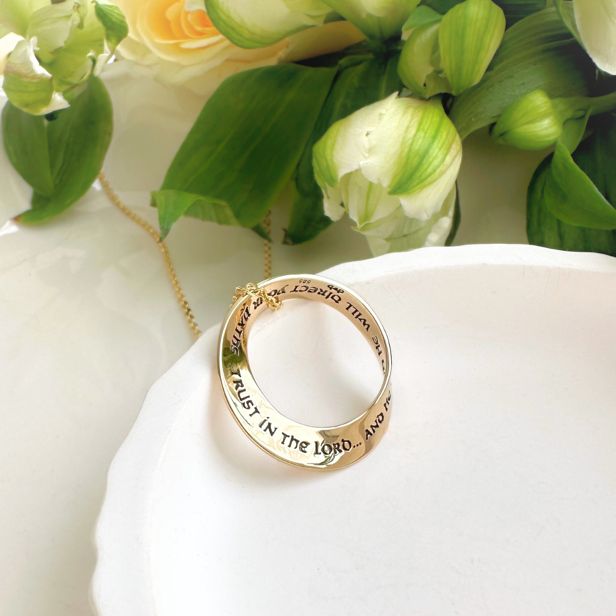 14k Gold Mobius Pendant Necklace | Trust in the Lord | Proverbs 3:5