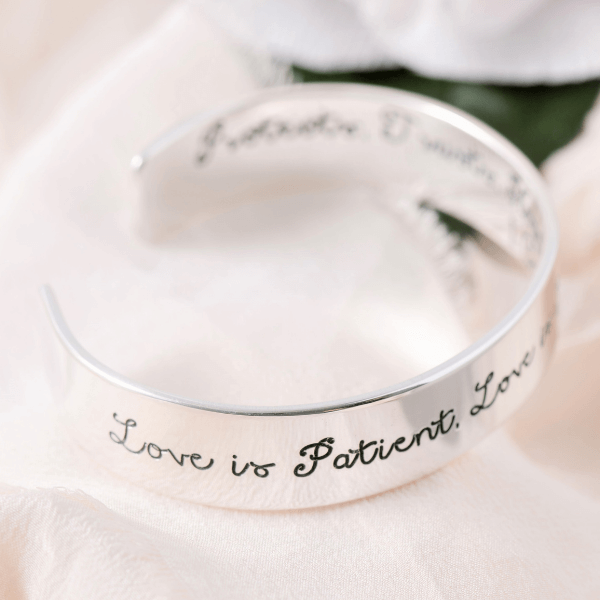 Sterling Silver Custom Engraved Personalized Cuff Bracelet | 1/2" Wide