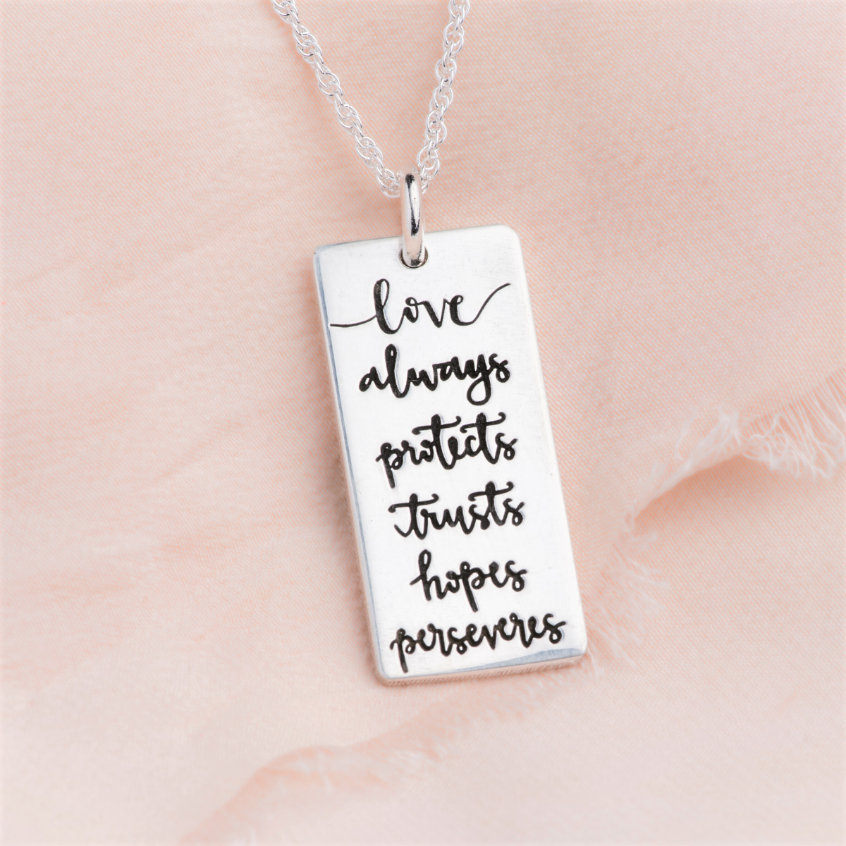 Sterling Silver 1 Corinthians 13 Pendant Necklace | Love Always Protects