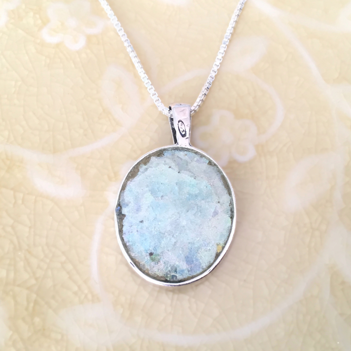 Sterling Silver Ancient Roman Glass Filigree Cross Necklace