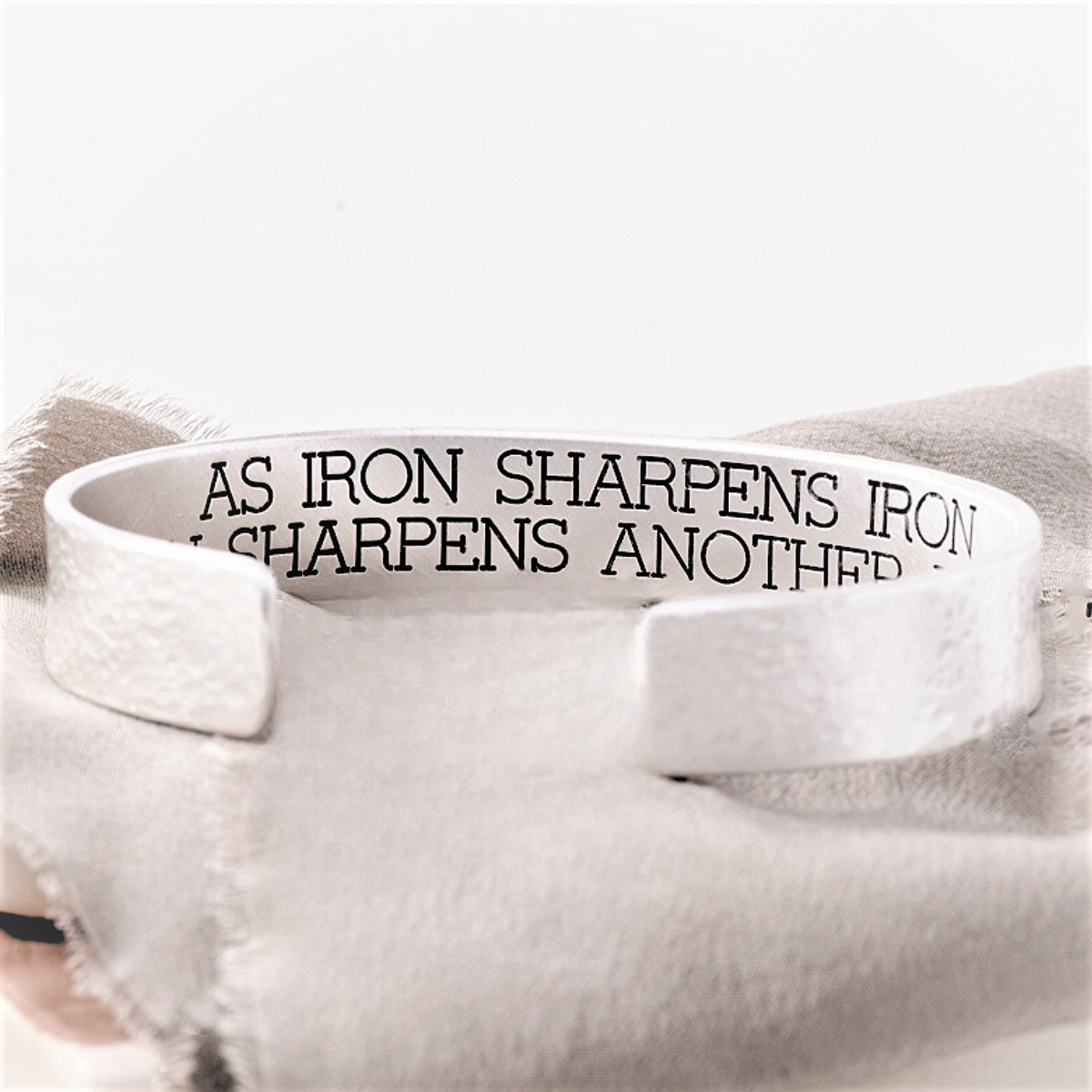 Men's Sterling Silver Engraved Heavy Cuff Bracelet | As Iron Sharpens Iron | Proverbs 27:17