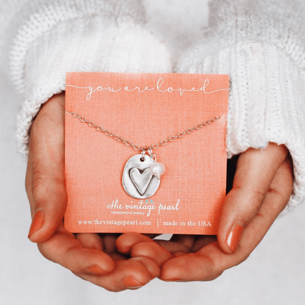 The Vintage Pearl Double Sided Hand-Stamped Necklace | You are Loved