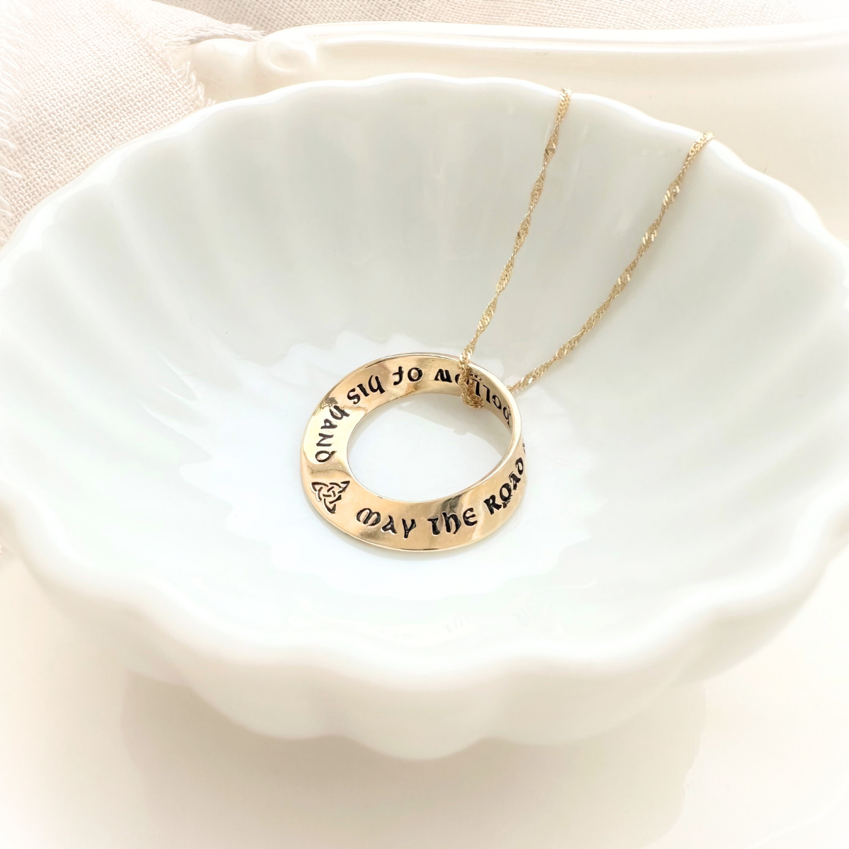 14k Gold Irish Blessing Mobius Twist Prayer Necklace | May the Road Rise to Meet You
