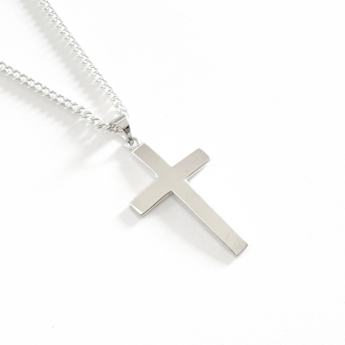 Sterling Silver Domed Cross Pendant Necklace