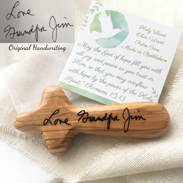 Holy Land Olive Wood Prayer Cross | Custom Personalized with Your Actual Handwriting
