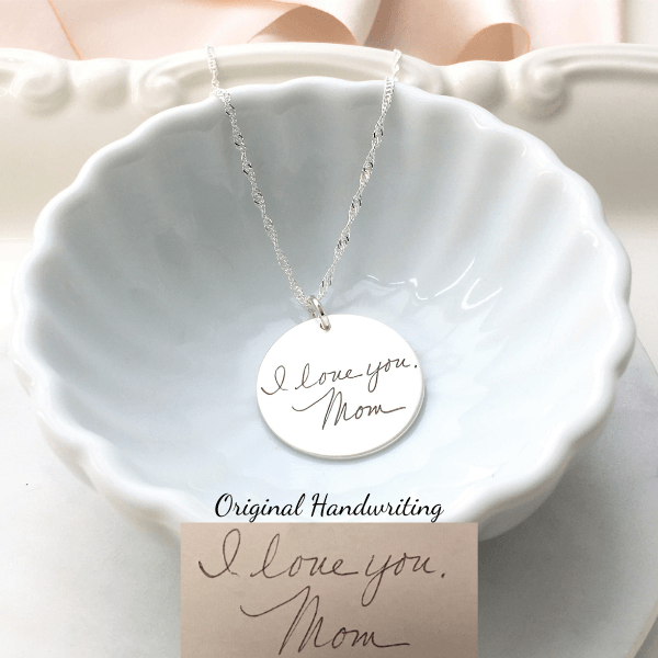 Sterling Silver Pendant Necklace | Custom Engraved with Your Actual Handwriting