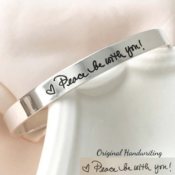 Sterling Silver Actual Handwriting Custom Engraved Cuff Bracelet | 1/4" Wide