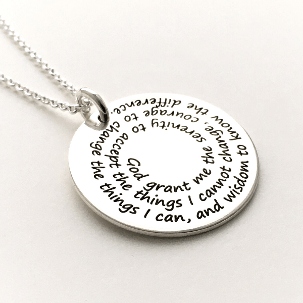 Sterling Silver Serenity Prayer Spiral Disc Necklace