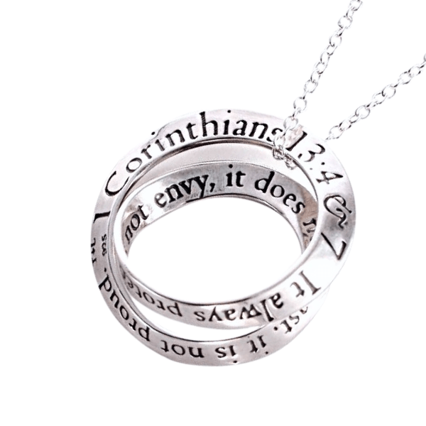 Love is Patient Sterling Silver Double Mobius Twist Necklace | 1 Corinthians 13