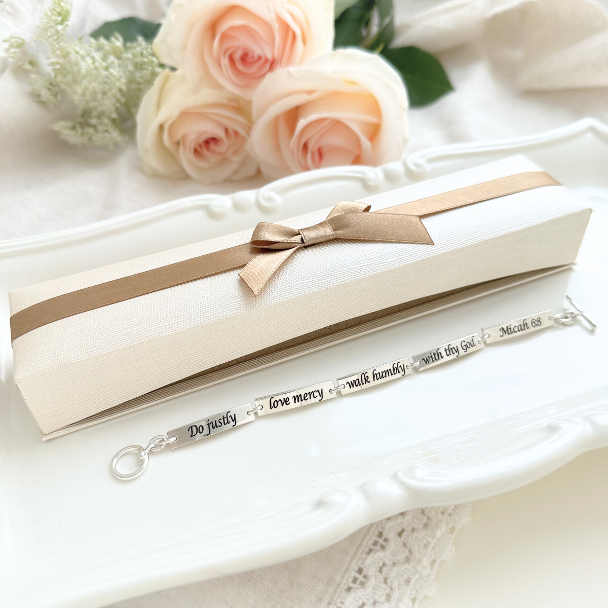 Sterling Silver Micah 6:8 Link Bracelet | Do Justly, Love Mercy, Walk Humbly