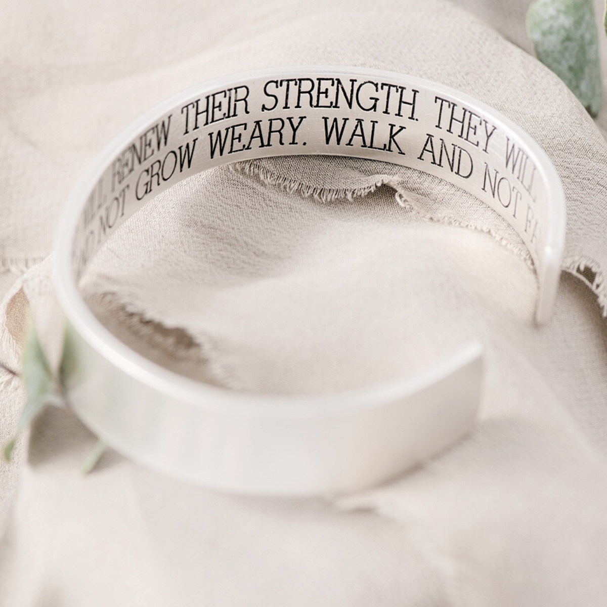 Men's Sterling Silver Engraved Heavy Cuff Bracelet | Wings Like Eagles | Isaiah 40:31