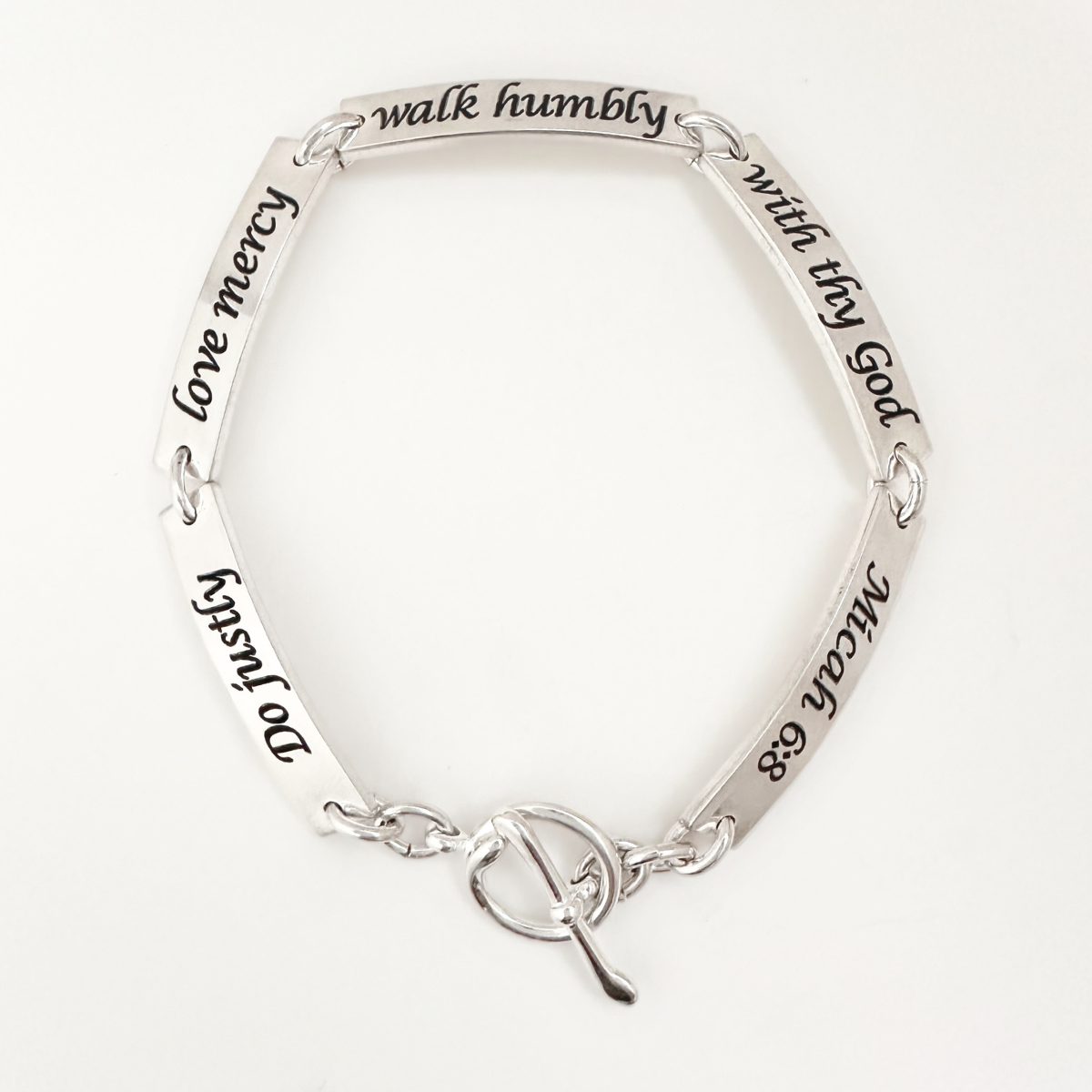 Sterling Silver Micah 6:8 Link Bracelet | Do Justly, Love Mercy, Walk Humbly
