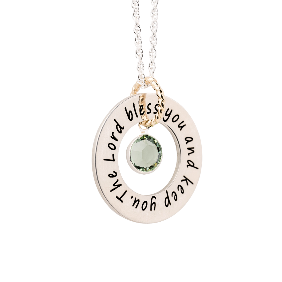 Custom Engraved Sterling Birthstone Washer Necklace