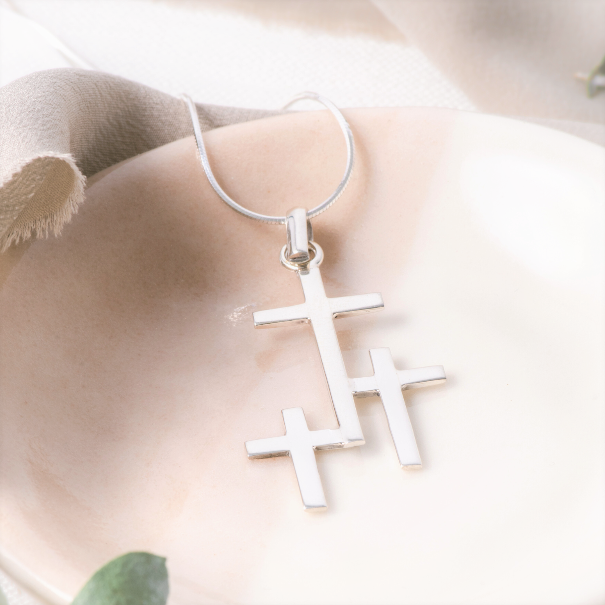 Sterling Silver Triple Cross Pendant Necklace