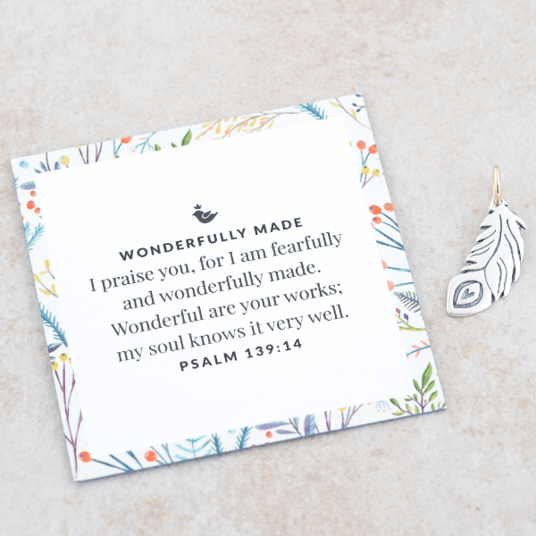Sterling Silver Feather Pendant Necklace | Wonderfully Made | Psalm 139:14
